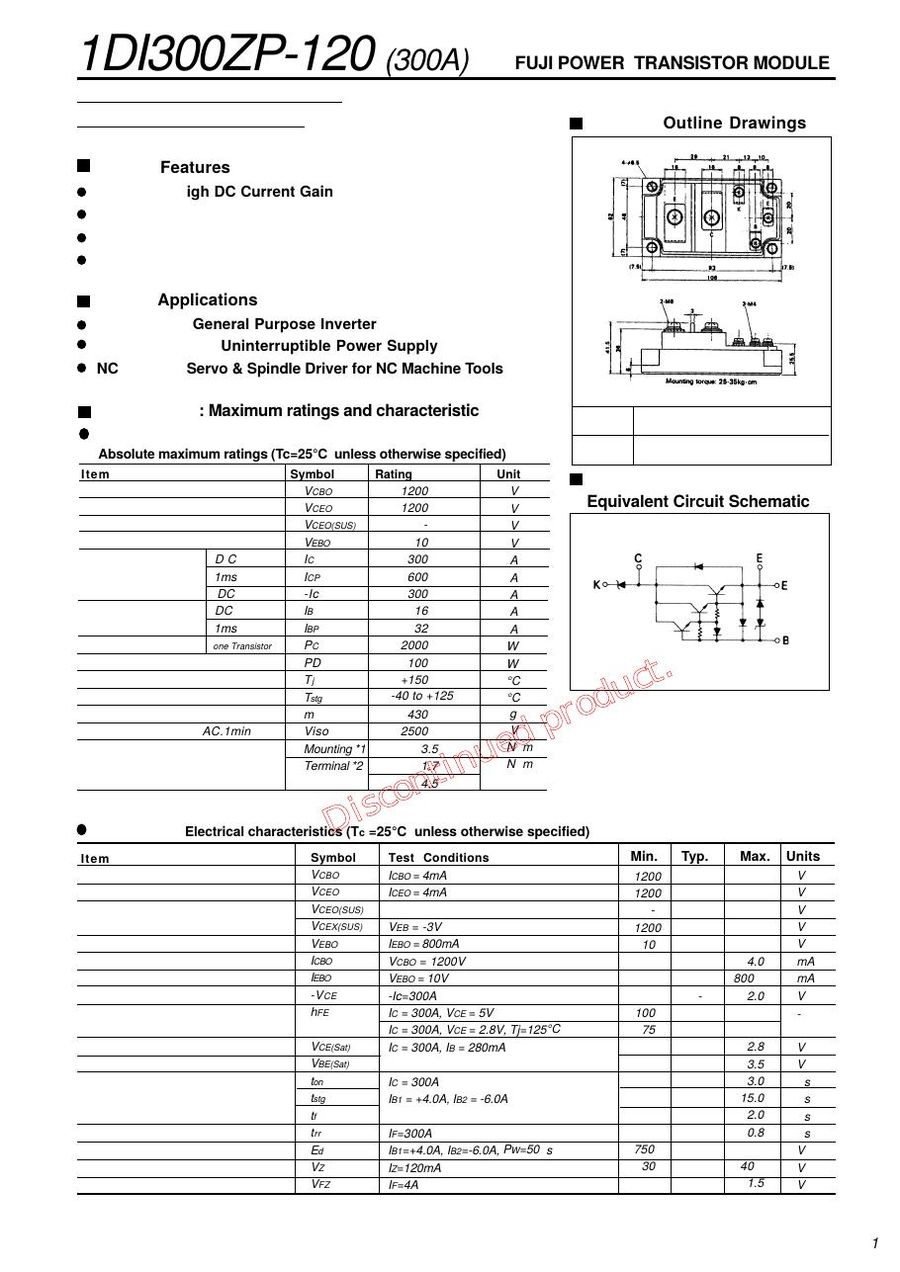 1DI300ZP-120-02 Fuji Electric Darlington / Bipolar Transistor Modules