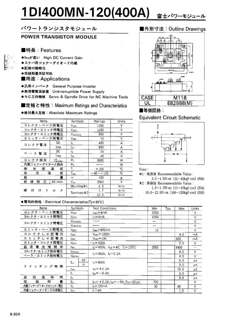 1DI400MN-120 Fuji Electric Darlington / Bipolar Transistor Modules