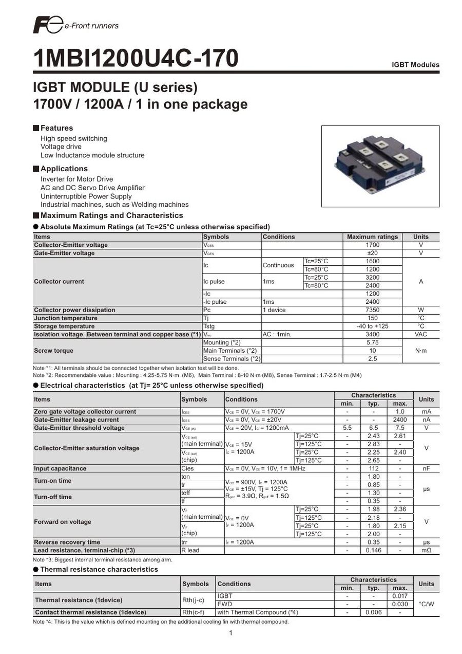 1MBI1200U4C-170 Fuji Electric IGBT Modules