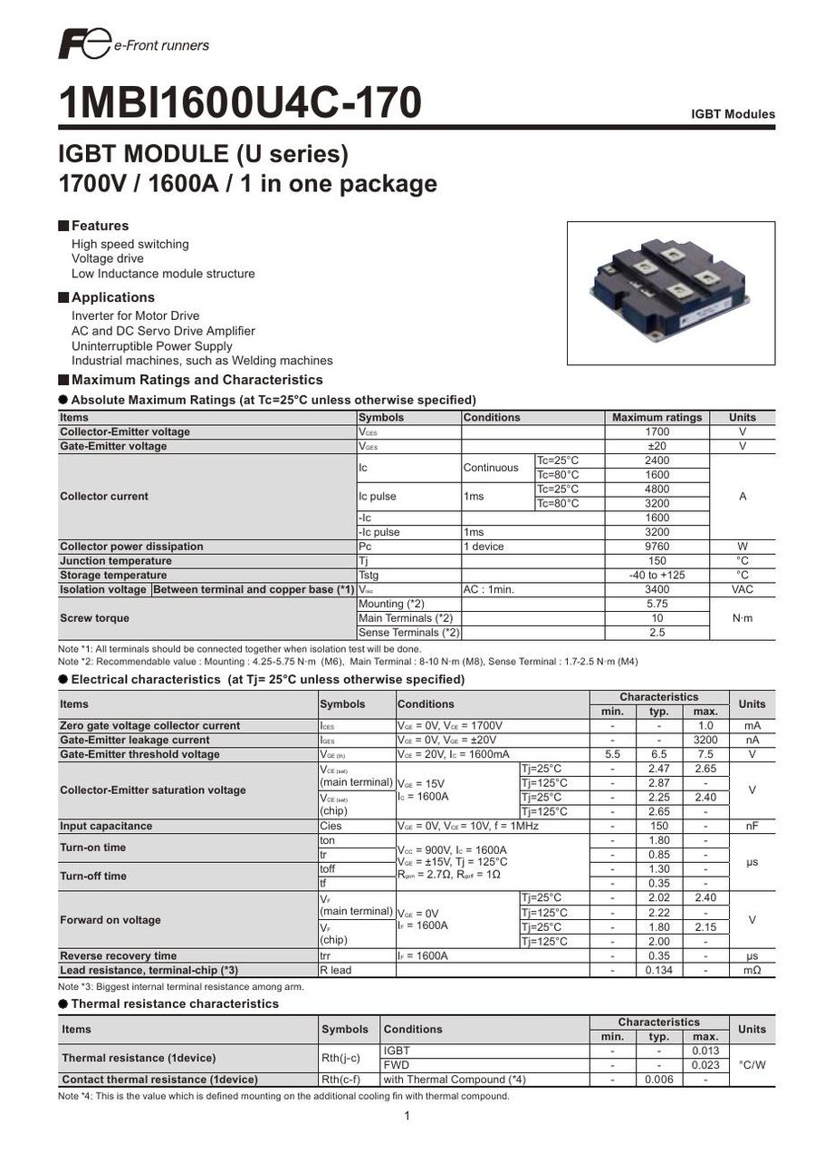 1MBI1600U4C-170 Fuji Electric IGBT Modules