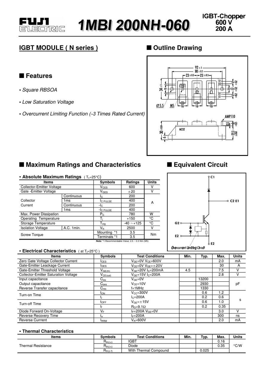 1MBI200NH-060 Fuji Electric IGBT Modules