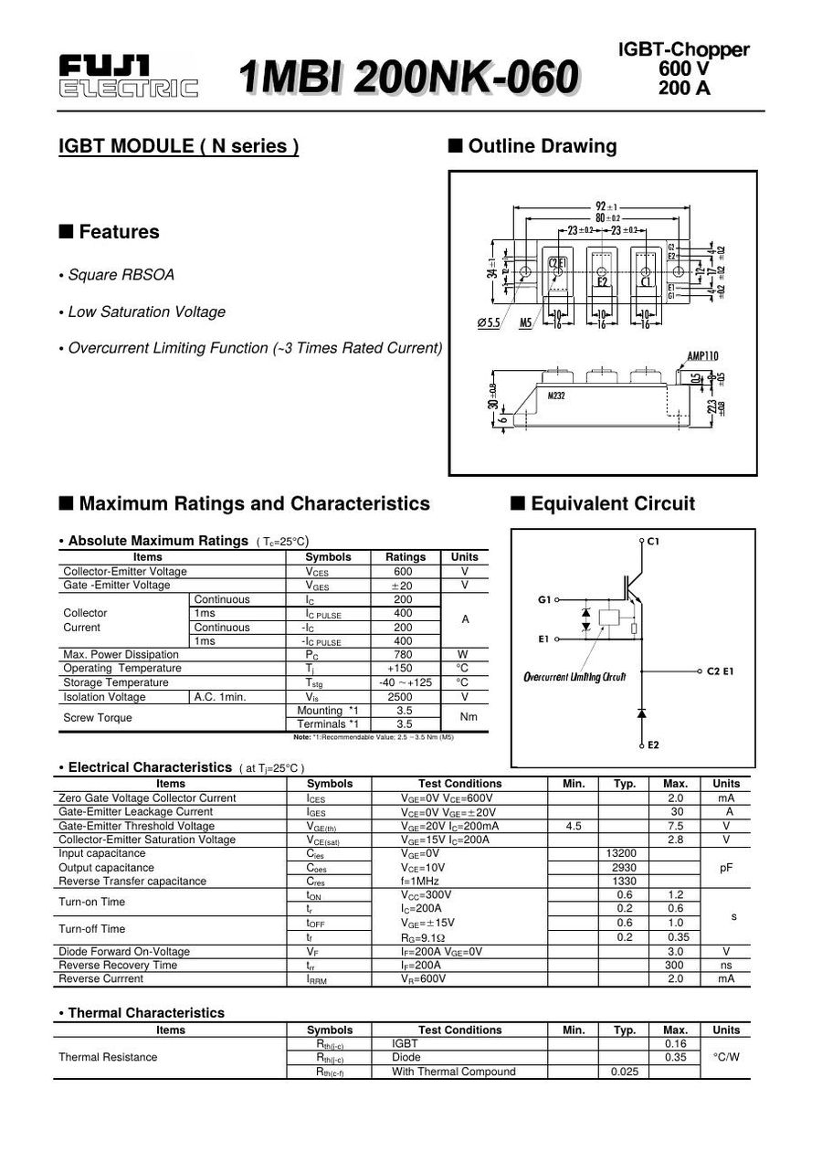 1MBI200NK-060 Fuji Electric IGBT Modules
