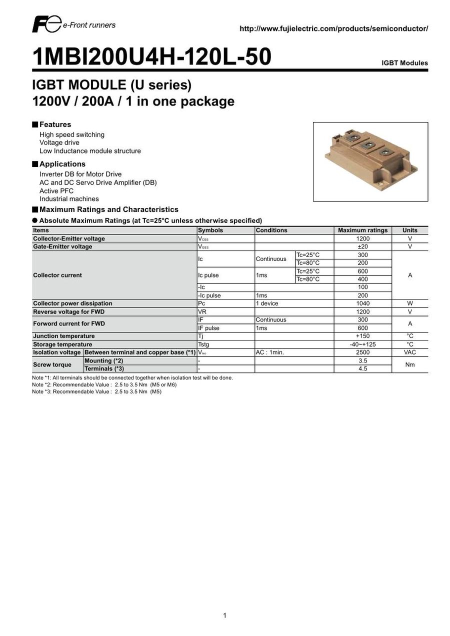 1MBI200U4H-120L-50 Fuji Electric IGBT Module
