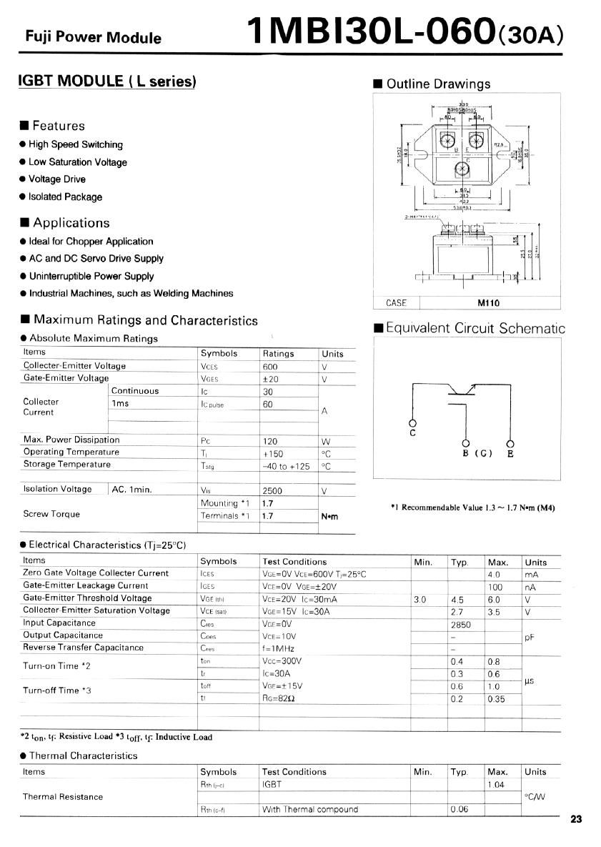 1MBI30L-060 Fuji Electric IGBT Modules