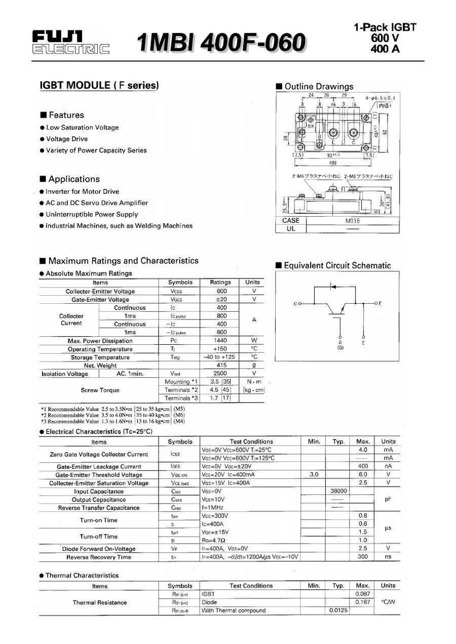 1MBI400F-060 Fuji Electric IGBT Modules