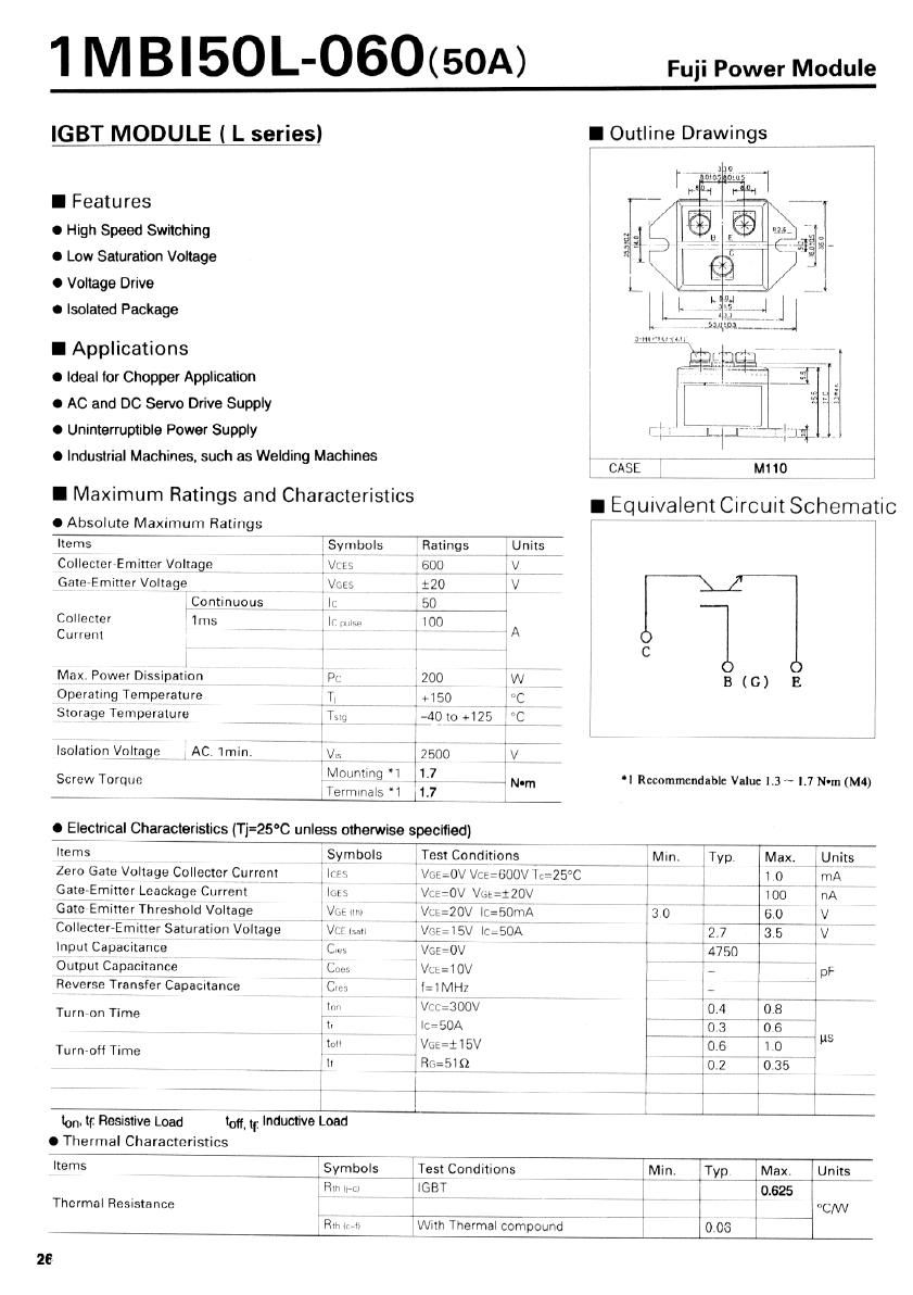 1MBI50L-060 Fuji Electric IGBT Modules