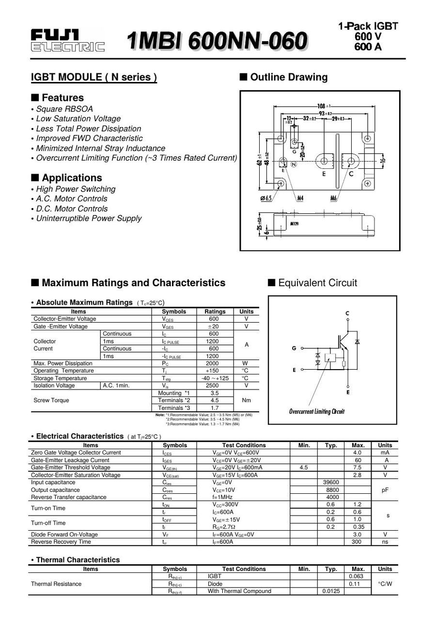 1MBI600NN-060 IGBT Power Module from Fuji
