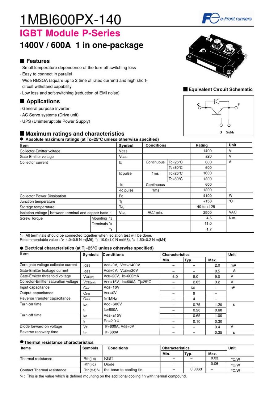 1MBI600PX-140-01 Fuji Electric IGBT Modules