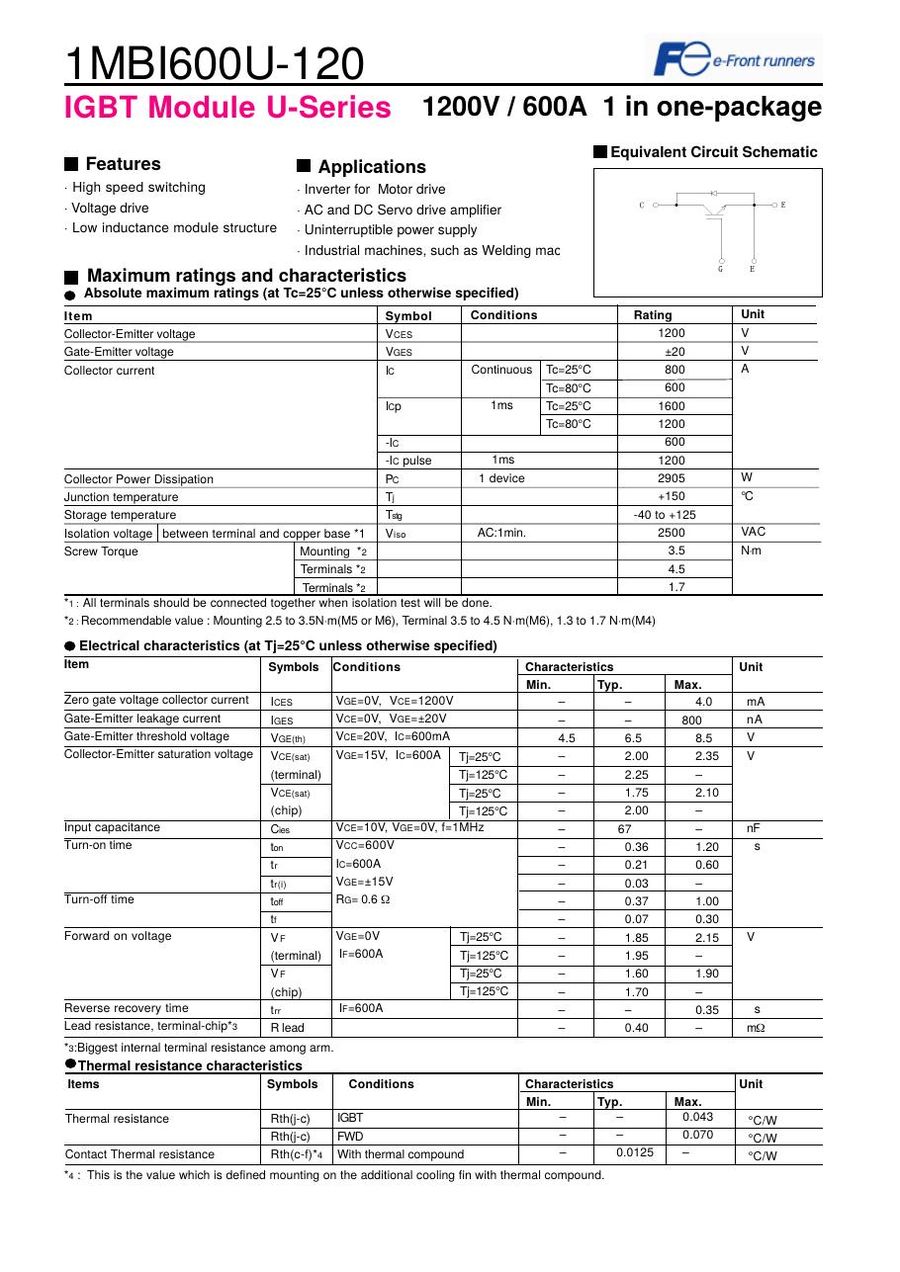1MBI600U-120, Fuji, Fuji Electric power module