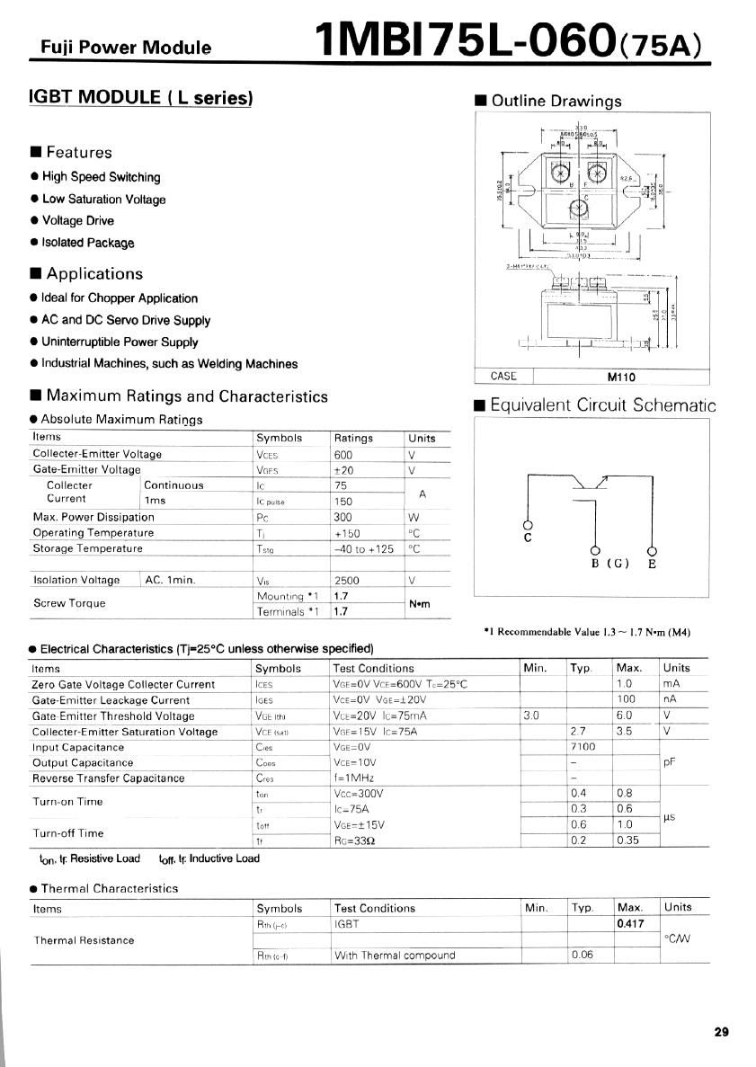 1MBI75L060 Fuji Electric IGBT Module
