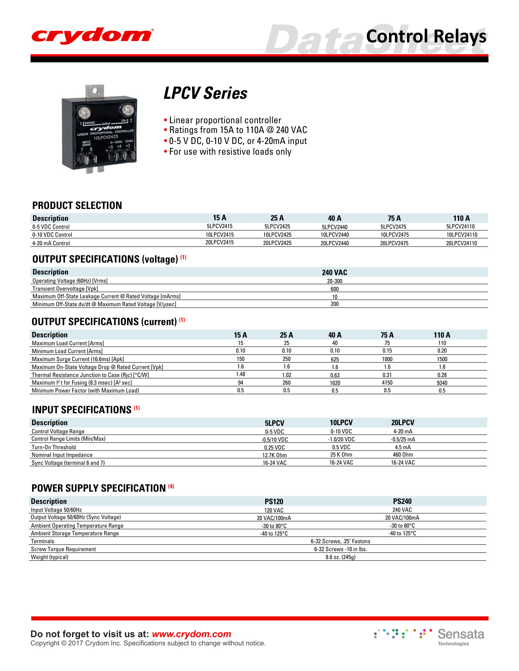20LPCV2415 Crydom Solid State Relays & I/O Modules