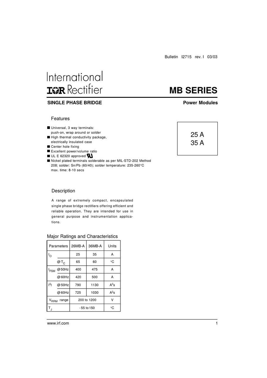 26MB120A International Rectifier Diode & Rectifier Modules