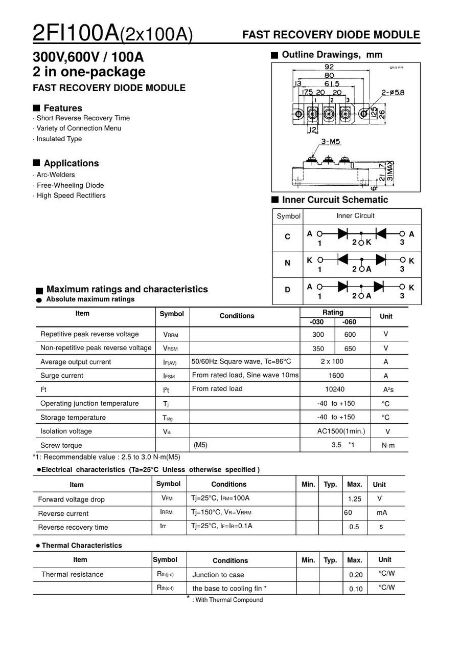 2FI100A-030D Fuji Electric Diode & Rectifier Modules