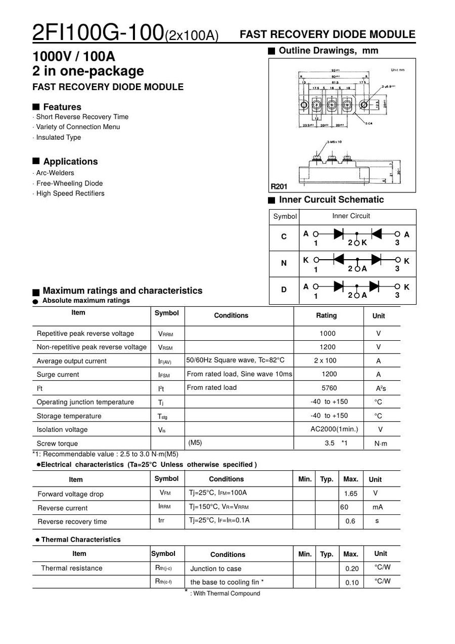 2FI100G-100C Fuji Electric Diode & Rectifier Modules