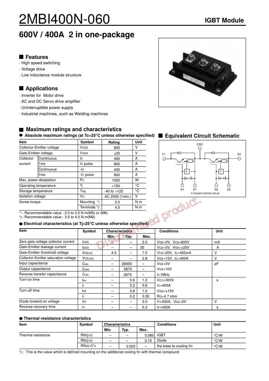 2MBI-400N-060 Fuji Electric Power Transistor Module
