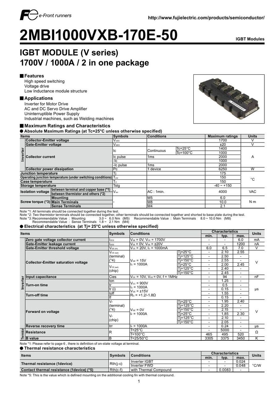 2MBI1000VXB-170E-50 Fuji Electric IGBT Modules