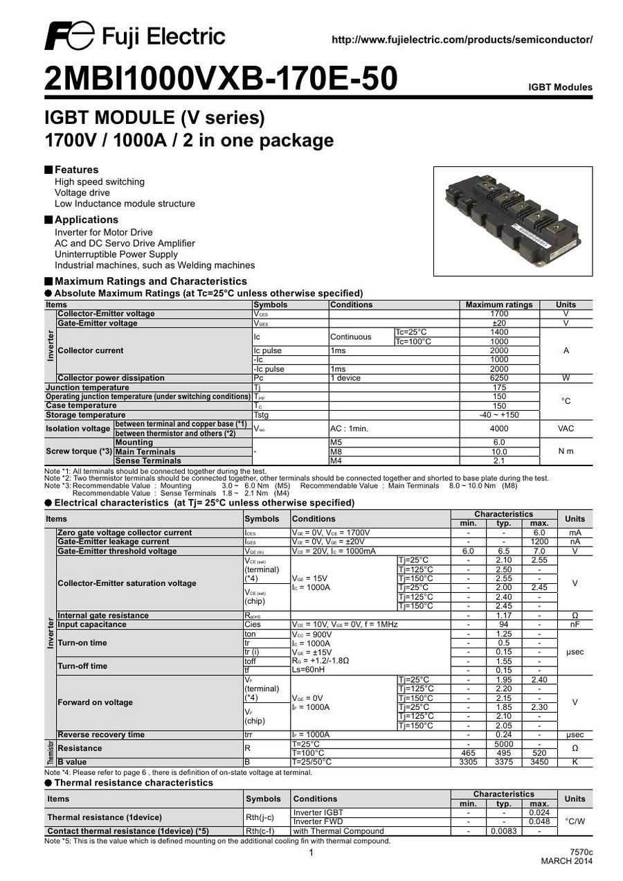 2MBI1000VXB-170E-54 Fuji Electric IGBT Modules