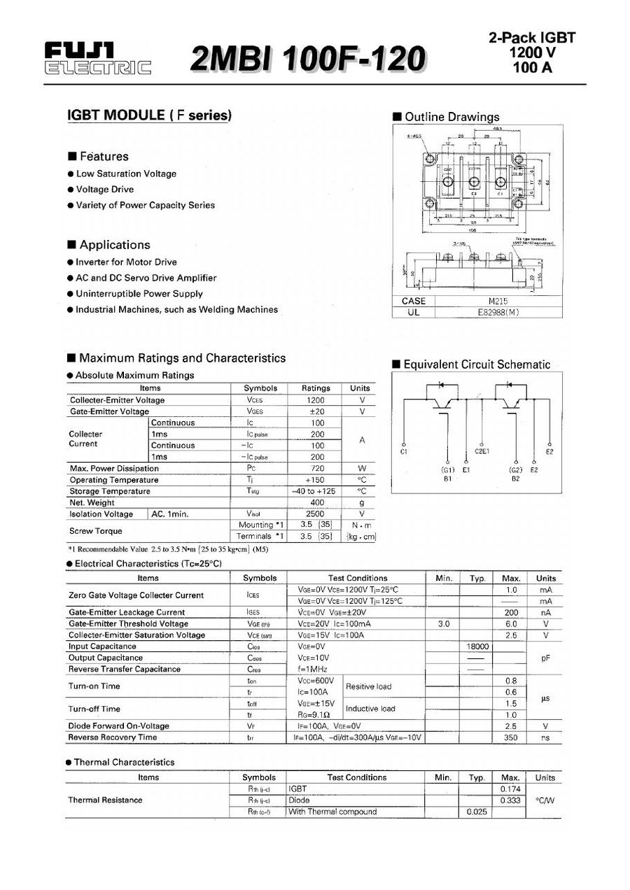 2MBI100F-120 Fuji Electric IGBT Modules