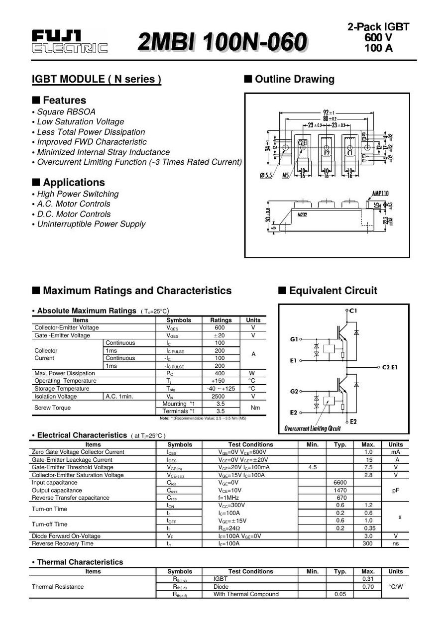2MBI100N-60 Fuji Electric IGBT Modules