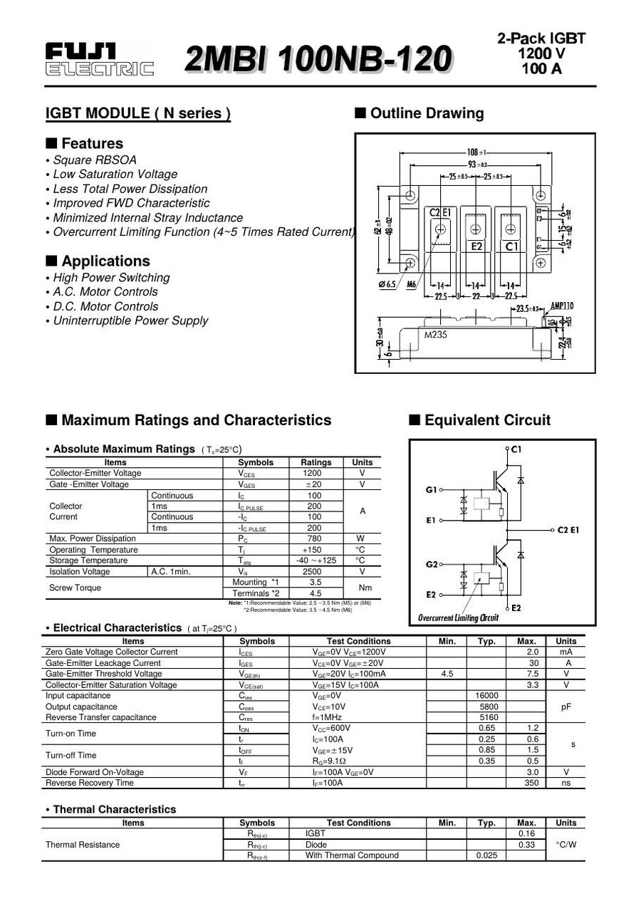 2MBI100NB-060, Fuji, Fuji Electric power module