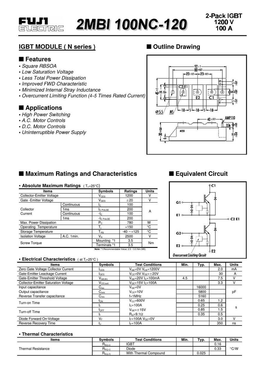 2MBI100NC-120, FUJI, IGBT Module (N series)