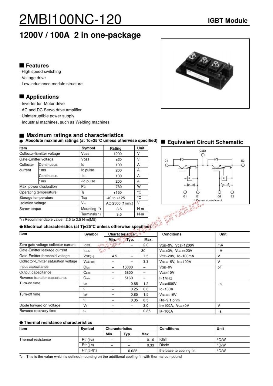 2MBI100NC120 Fuji Electric IGBT Module