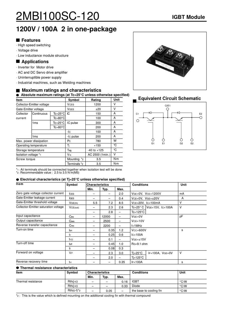2MBI100SC-120, Fuji, IGBT transistor module