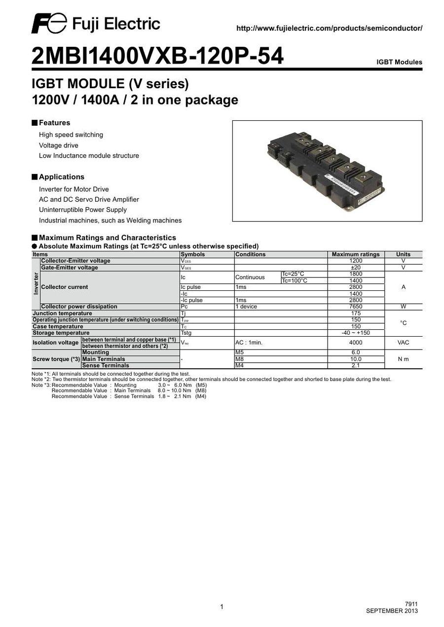 2MBI1400VXB-120P-54 Fuji Electric IGBT Modules