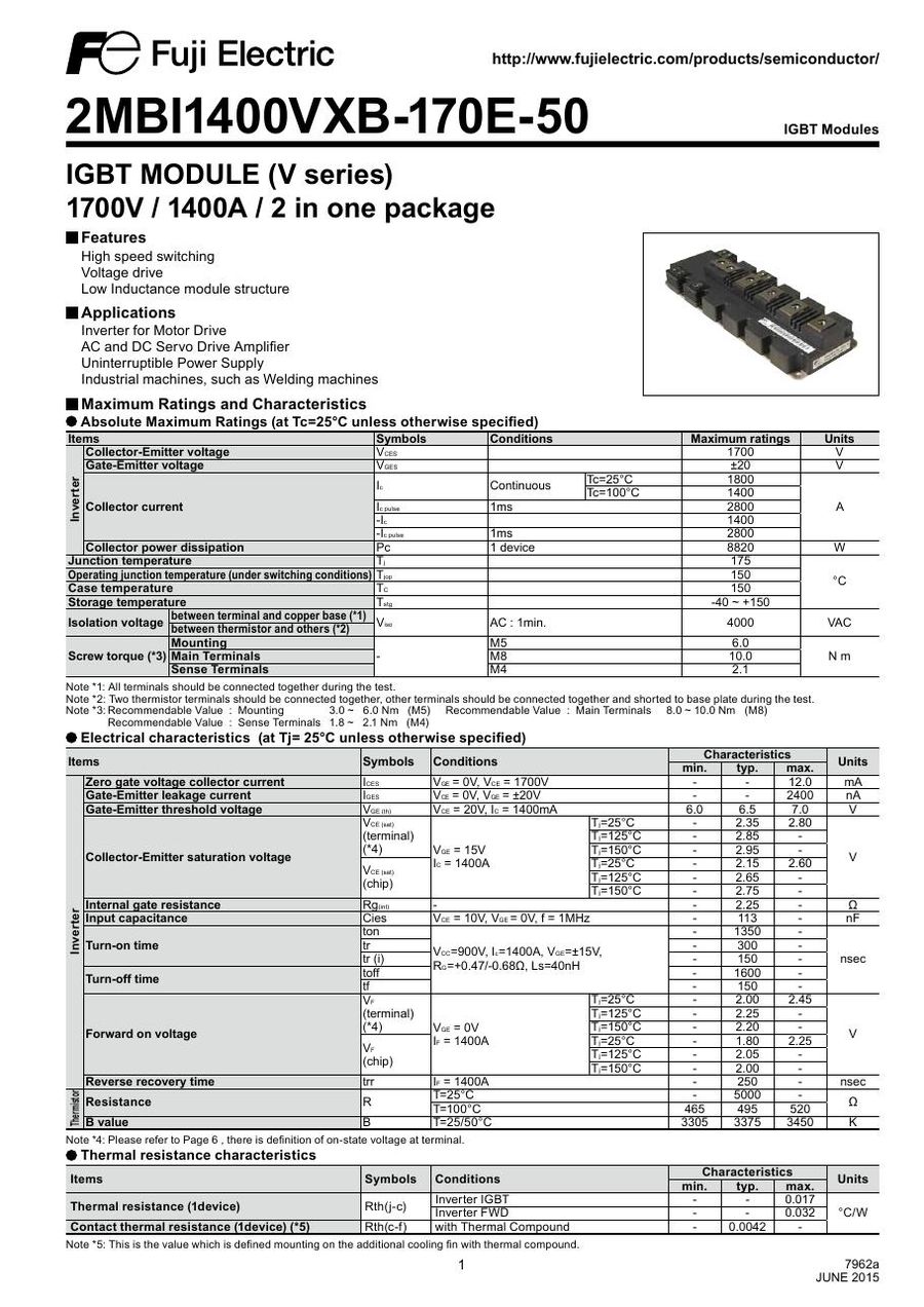 2MBI1400VXB-170E-54 Fuji Electric IGBT Modules