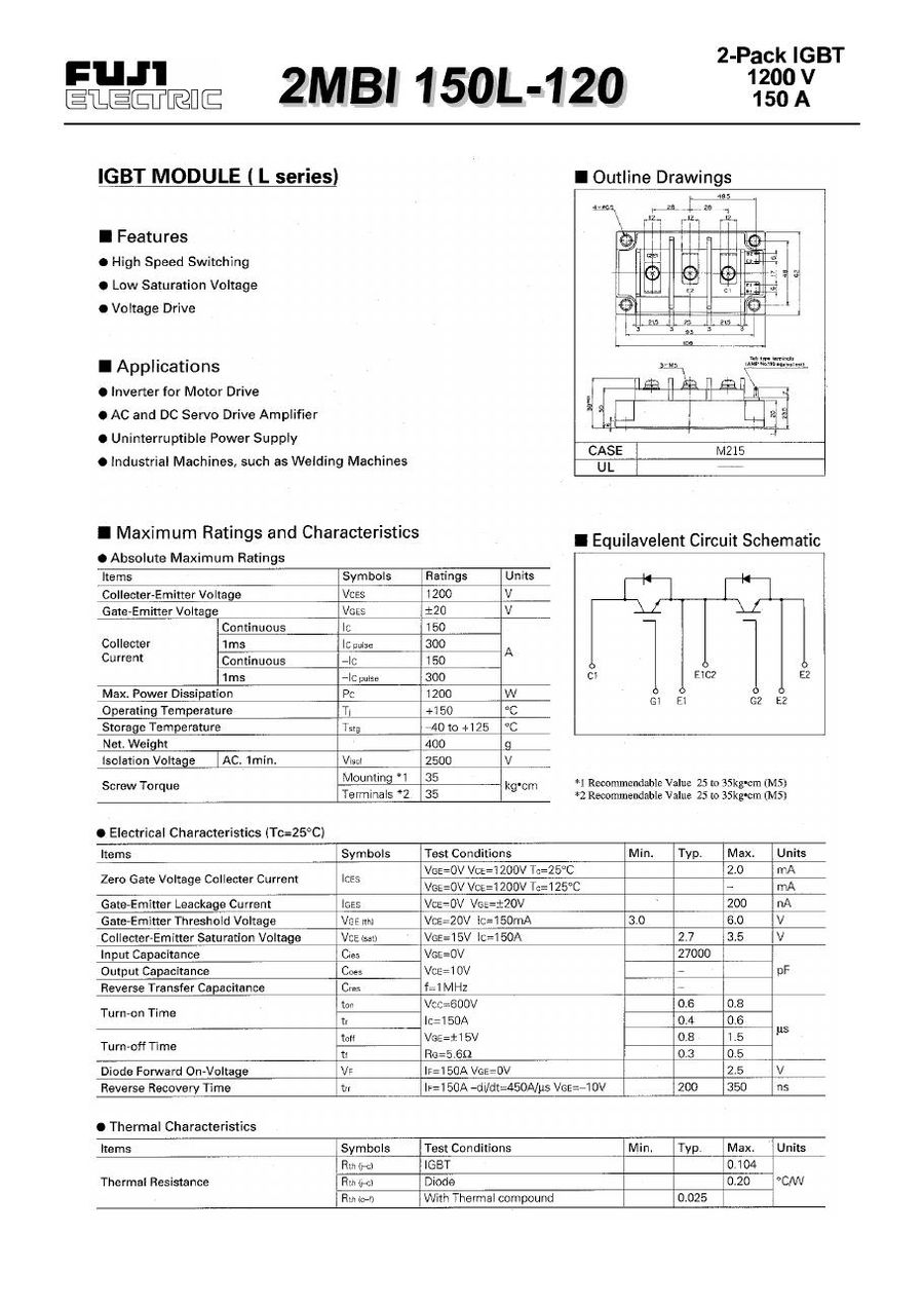 2MBI150L-120, FUJI, IGBT Module (L Series)