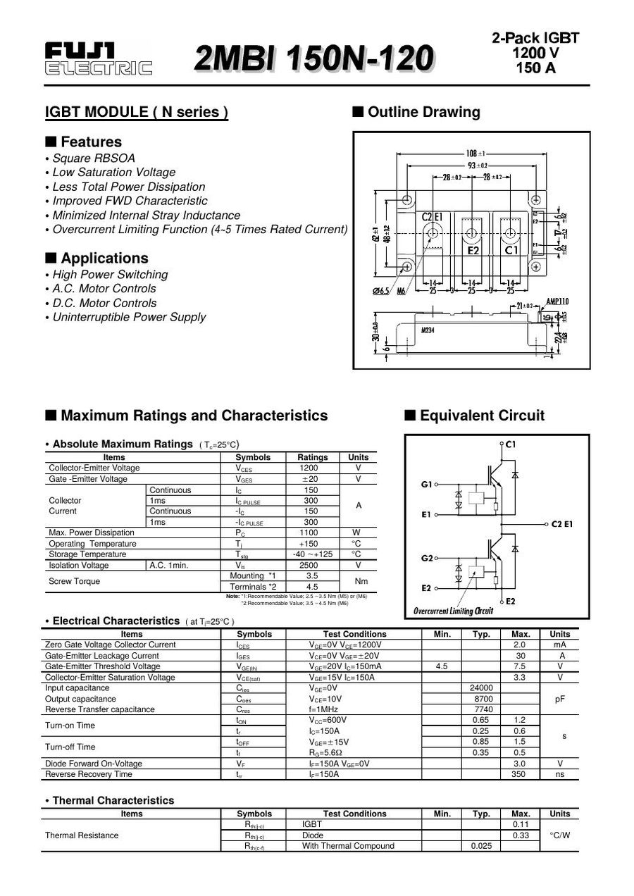 2MBI150N-120 Fuji Electric IGBT Modules