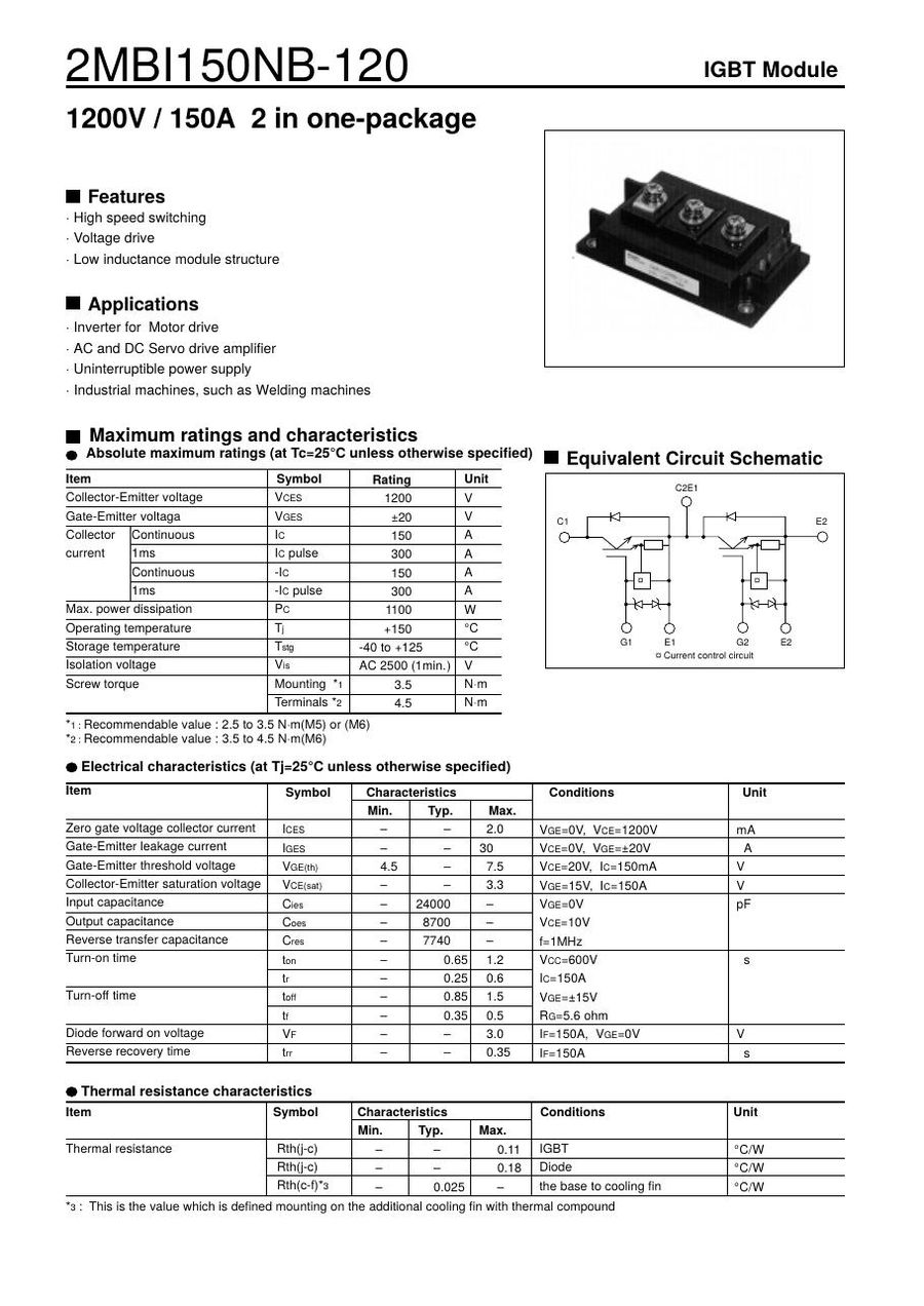 2MBI150NB-120, FUJI, IGBT Module (N Series)