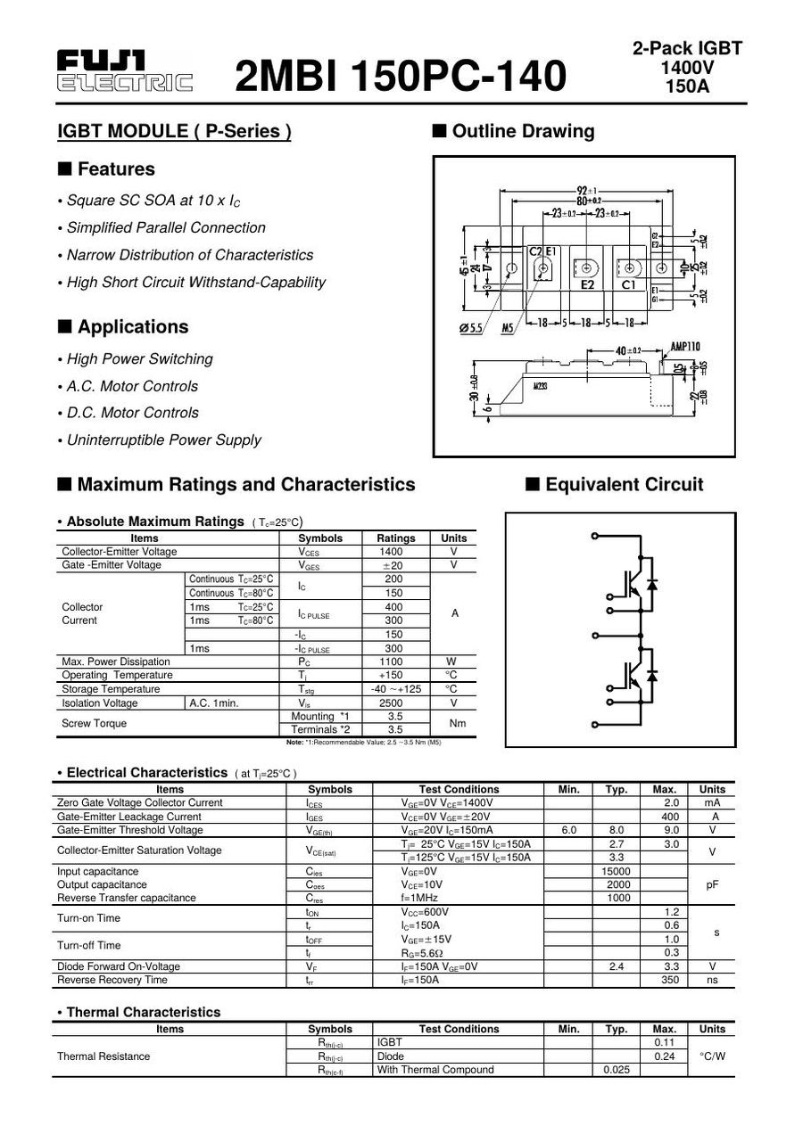 2MBI150PC-140, Fuji, Fuji Power Transistor Module  