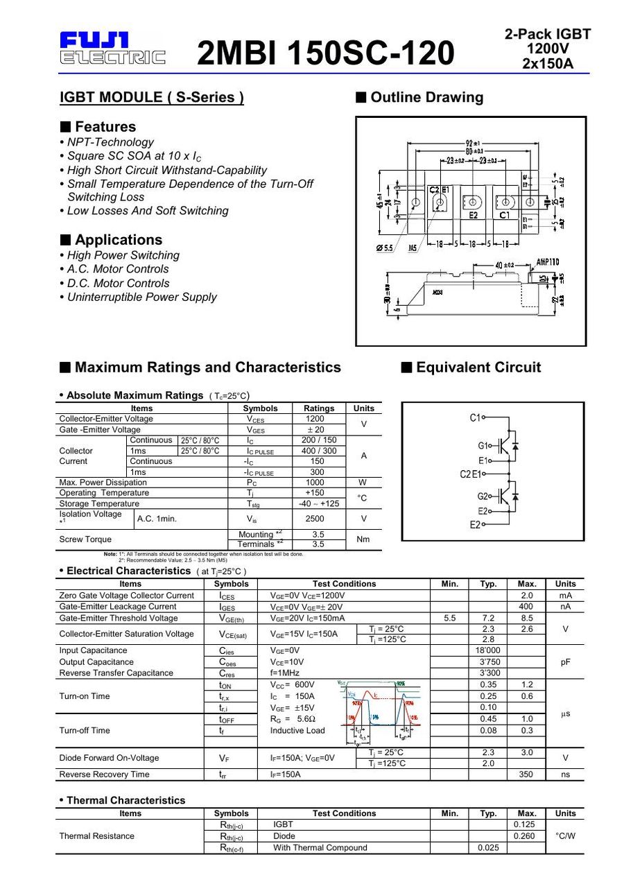 2MBI150SC-120, Fuji, 2-PACK IGBT Module 