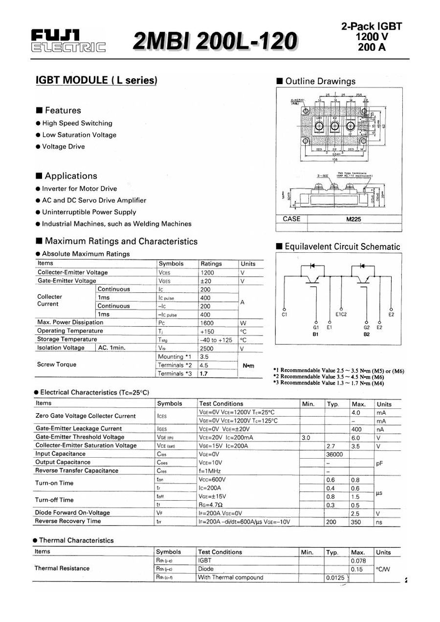 2MBI200L-120B Fuji Electric IGBT Modules