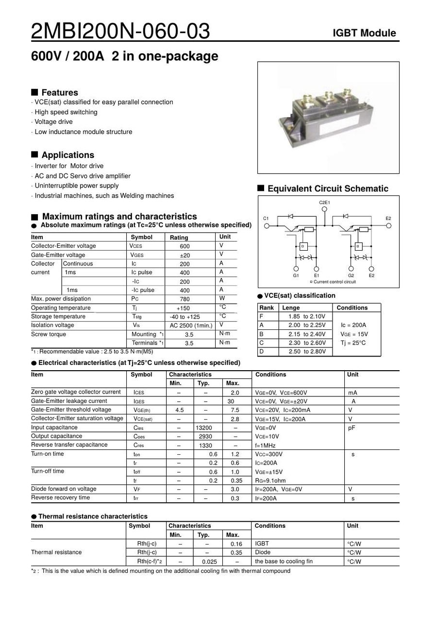 2MBI200N-060-03 Fuji Electric IGBT Modules