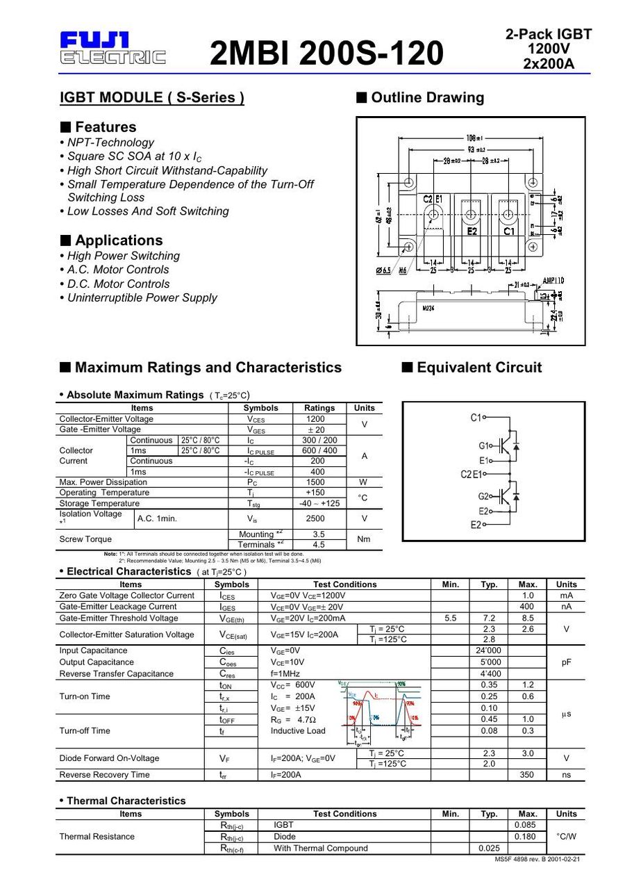 2MBI200S-120 Fuji Electric IGBT Modules