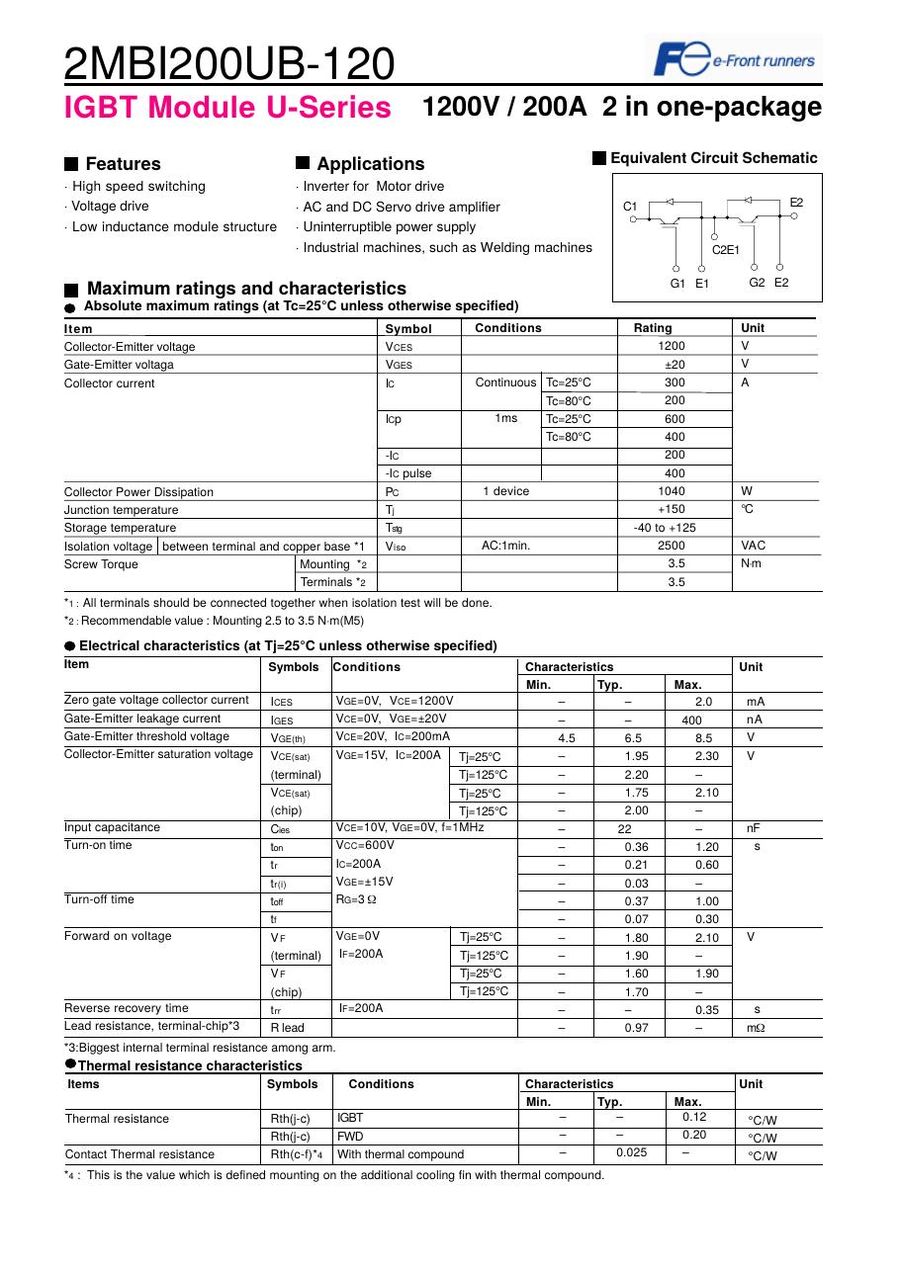 2MBI200UB-120, Fuji, Fuji Electric Power Module 