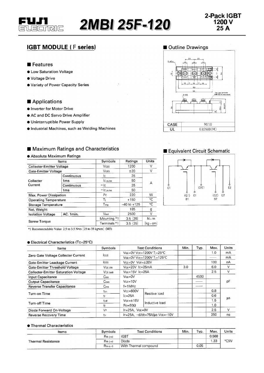 2MBI25F-120 IGBT Power Module from Fuji
