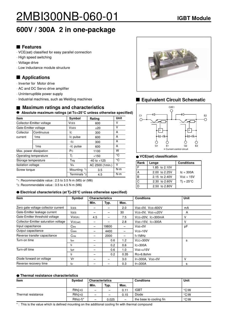 2MBI300NB-060-01 Fuji Electric IGBT Modules