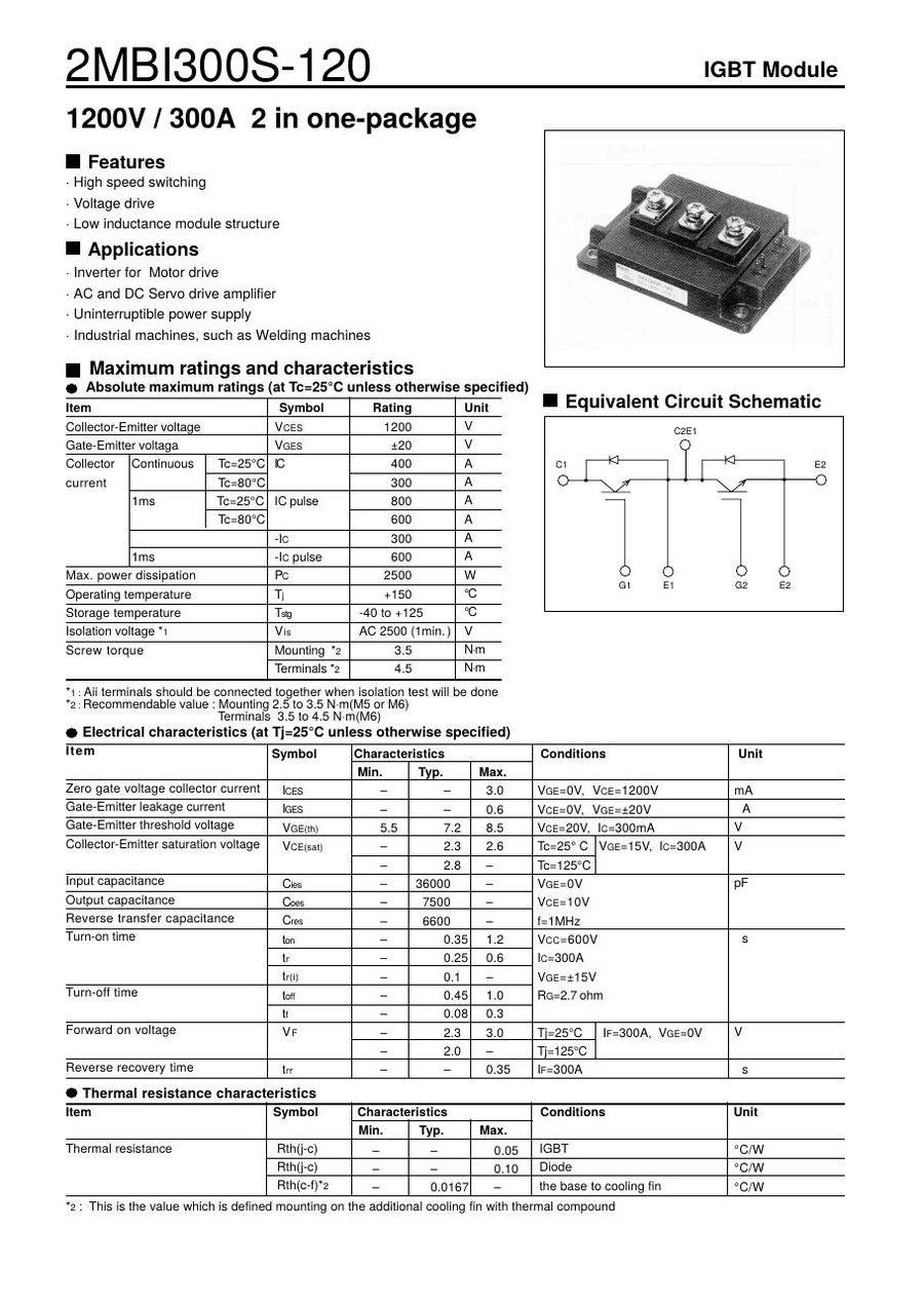 2MBI300S-120 Fuji Electric IGBT Modules