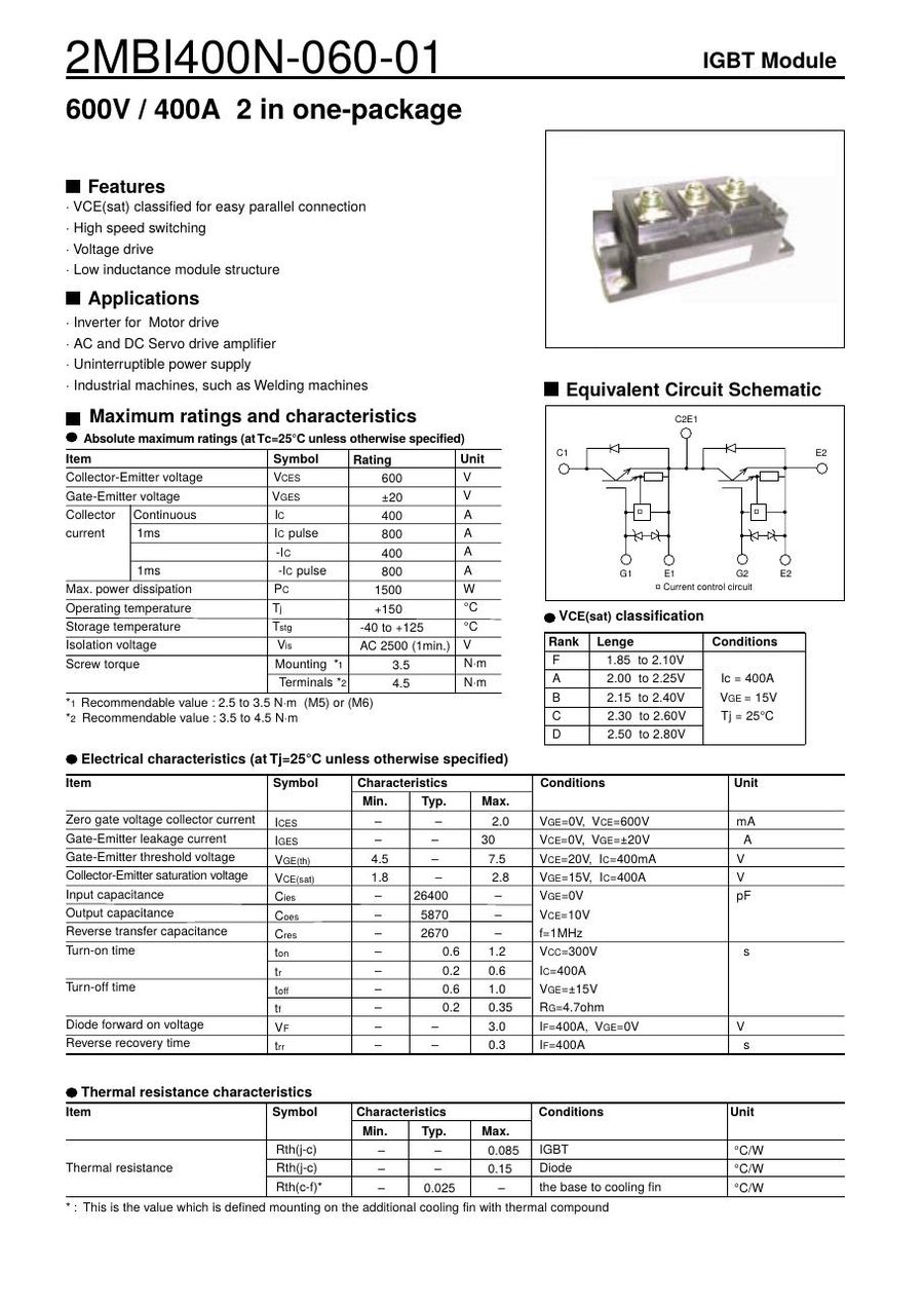 2MBI400N-060-01 Fuji Electric IGBT Modules