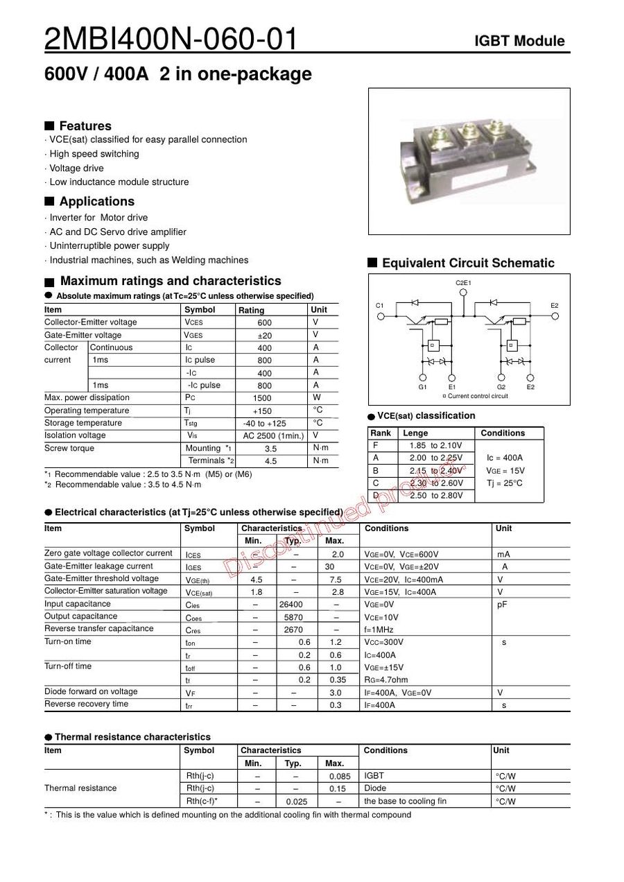 2MBI400N060-01 Fuji Electric IGBT Modules