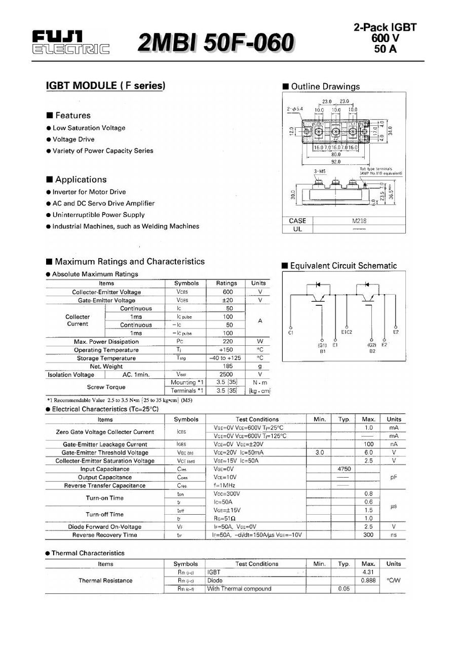 2MBI50F-060 Fuji Electric IGBT Modules