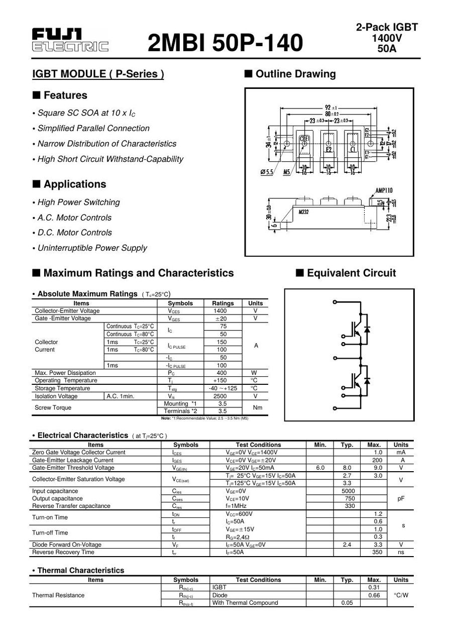 2MBI50P-140, Fuji, IGBT Power Module  
