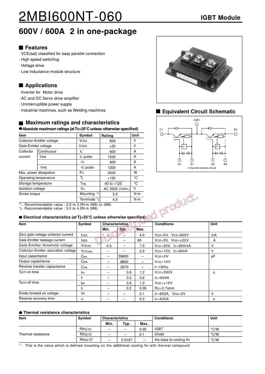 2MBI600NT060 Fuji Electric IGBT Modules