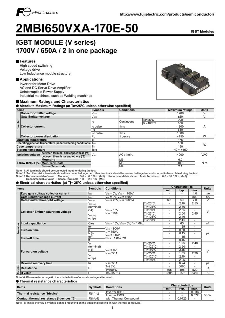 2MBI650VXA-170E-50 Fuji Electric IGBT Modules