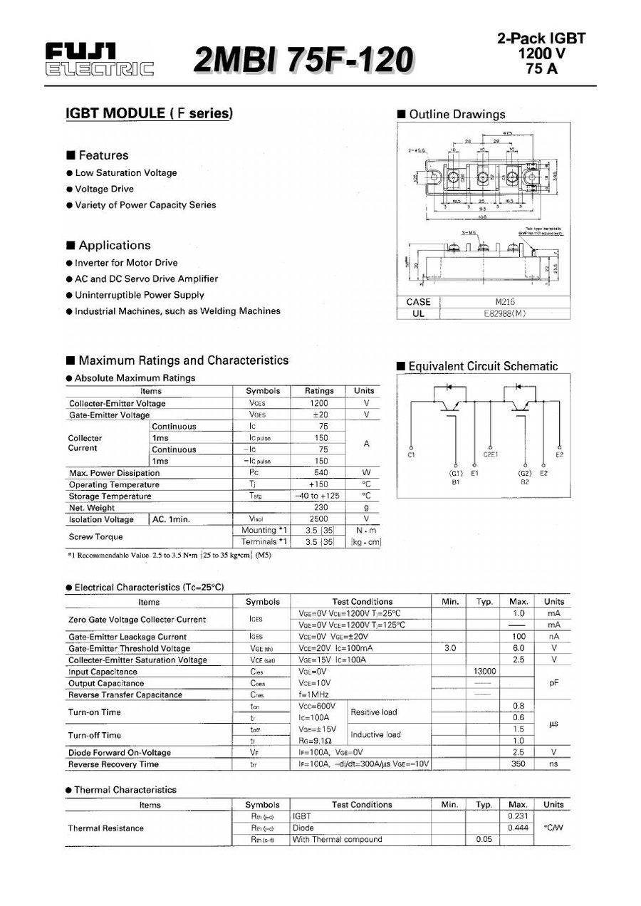 2MBI75F-120 Fuji Electric IGBT Modules