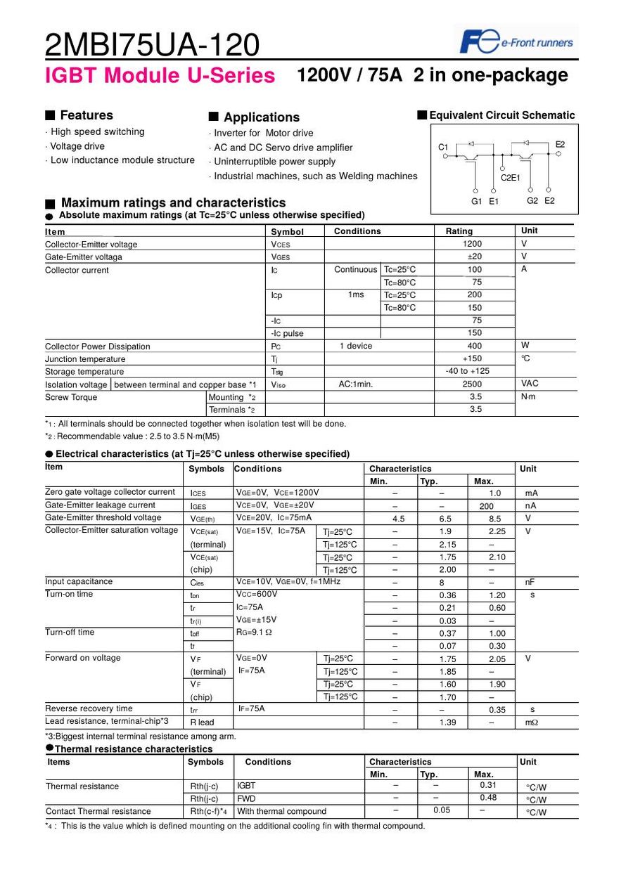 2MBI75UA-120 Fuji Electric IGBT Modules