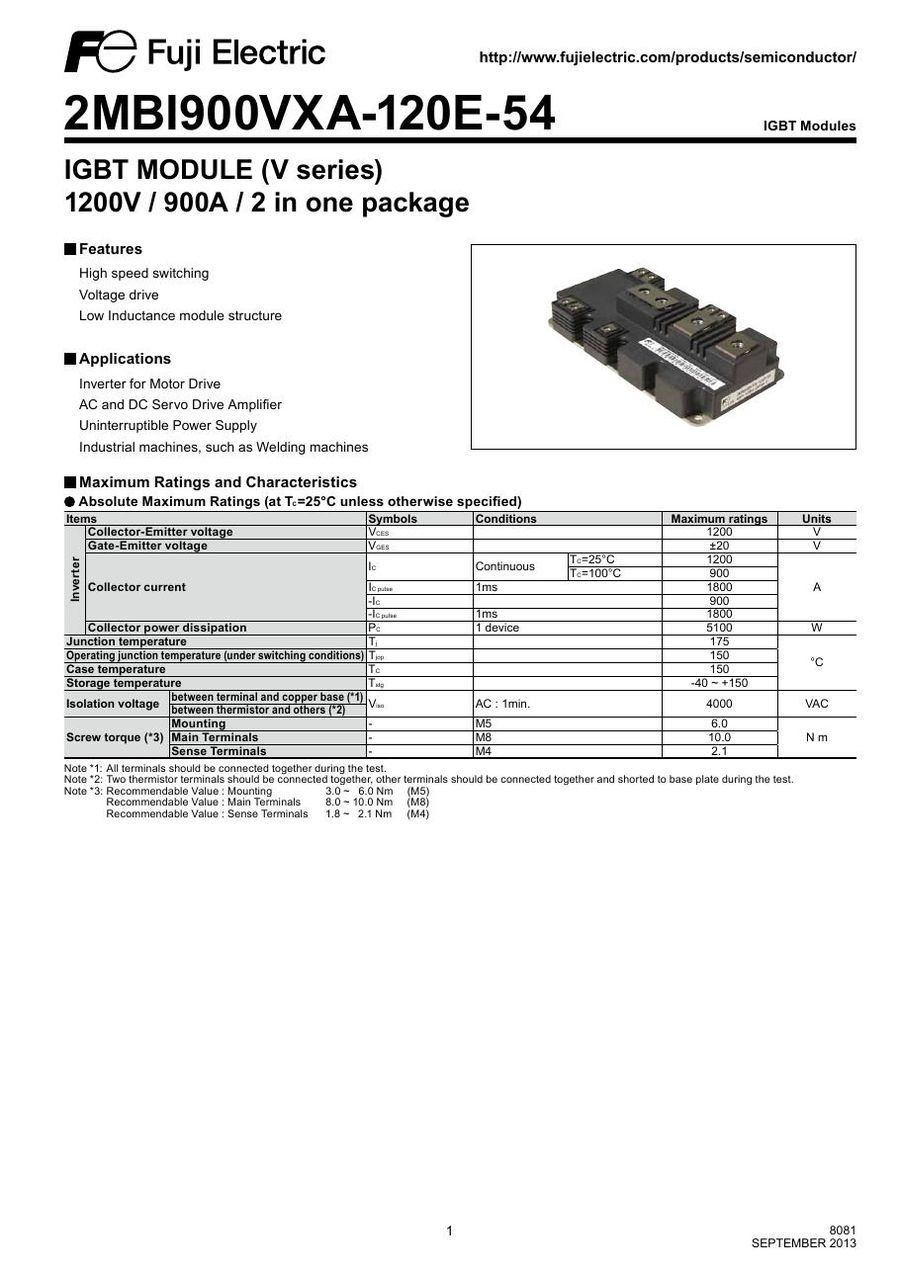 2MBI900VXA-120E-54 Fuji Electric IGBT Modules